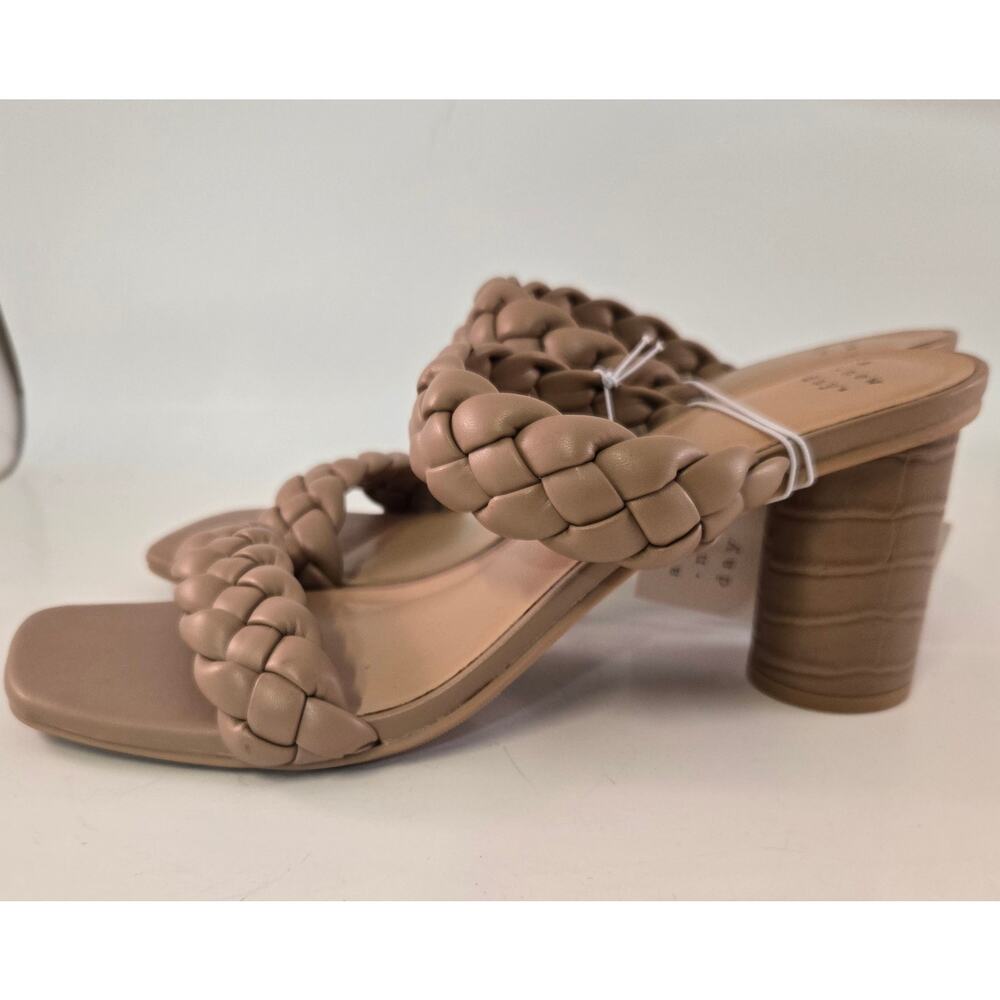A New Day Basil Braided Mule Sandals Block Heel Straps Beige Tan New Size 10 - Picture 4 of 11